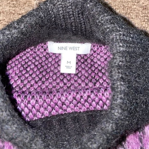 NWT NINE WEST PURPLE BLACK PLAID FUZZY MOCK NECK SWEATER SZ M - Picture 5 of 8